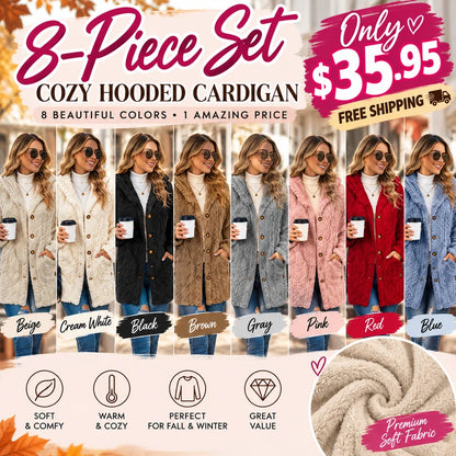 Women's Cozy Fleece Hooded Cardigan Jacket – Soft Button-Down Coat with Pockets