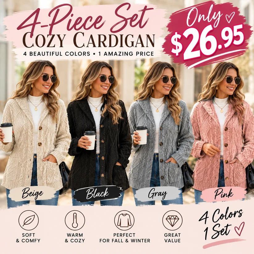 Women's Cozy Fleece Hooded Cardigan Jacket – Soft Button-Down Coat with Pockets