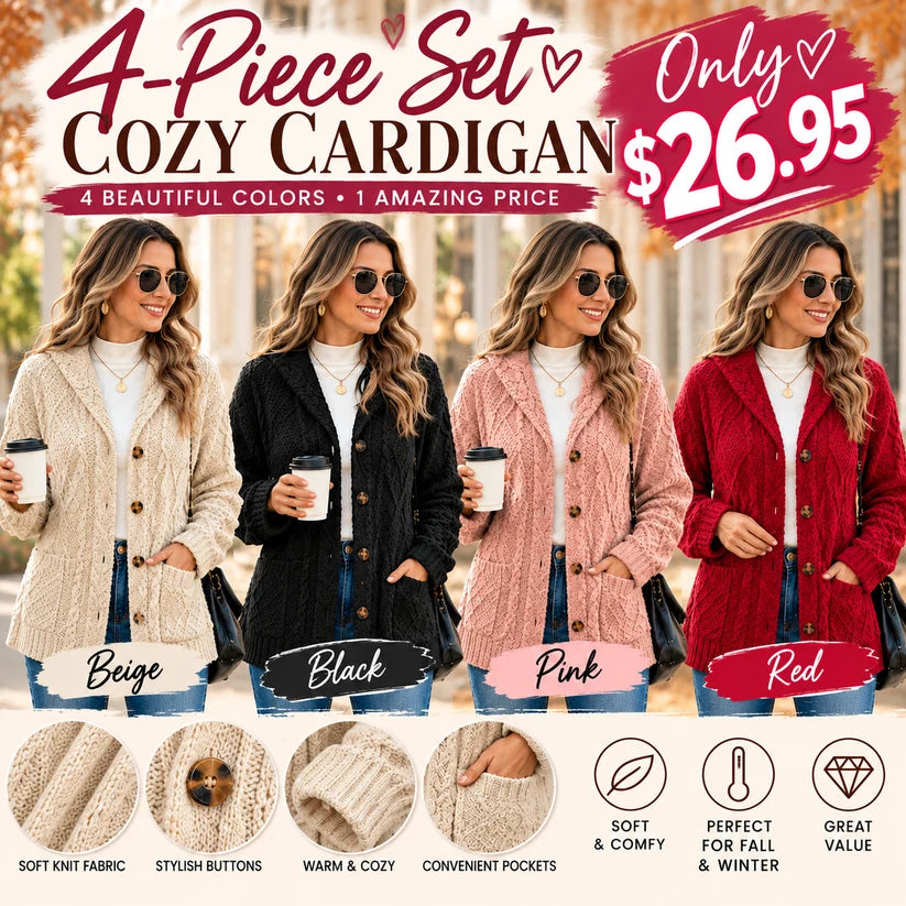 Women's Cozy Fleece Hooded Cardigan Jacket – Soft Button-Down Coat with Pockets